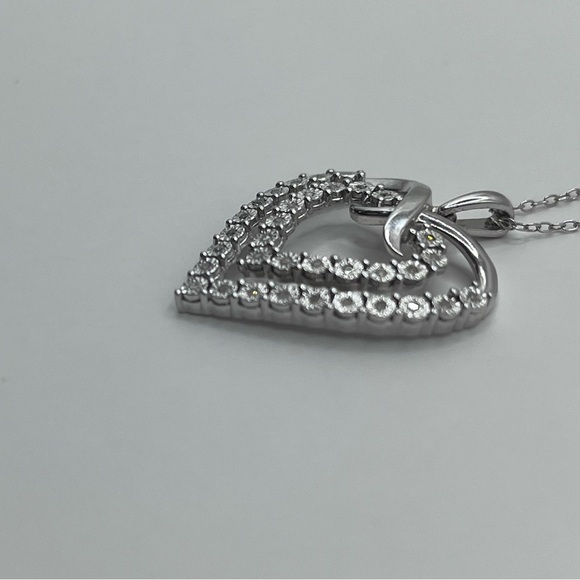 Natural Diamond Double Heart Silver Necklace - Picture 4 of 6